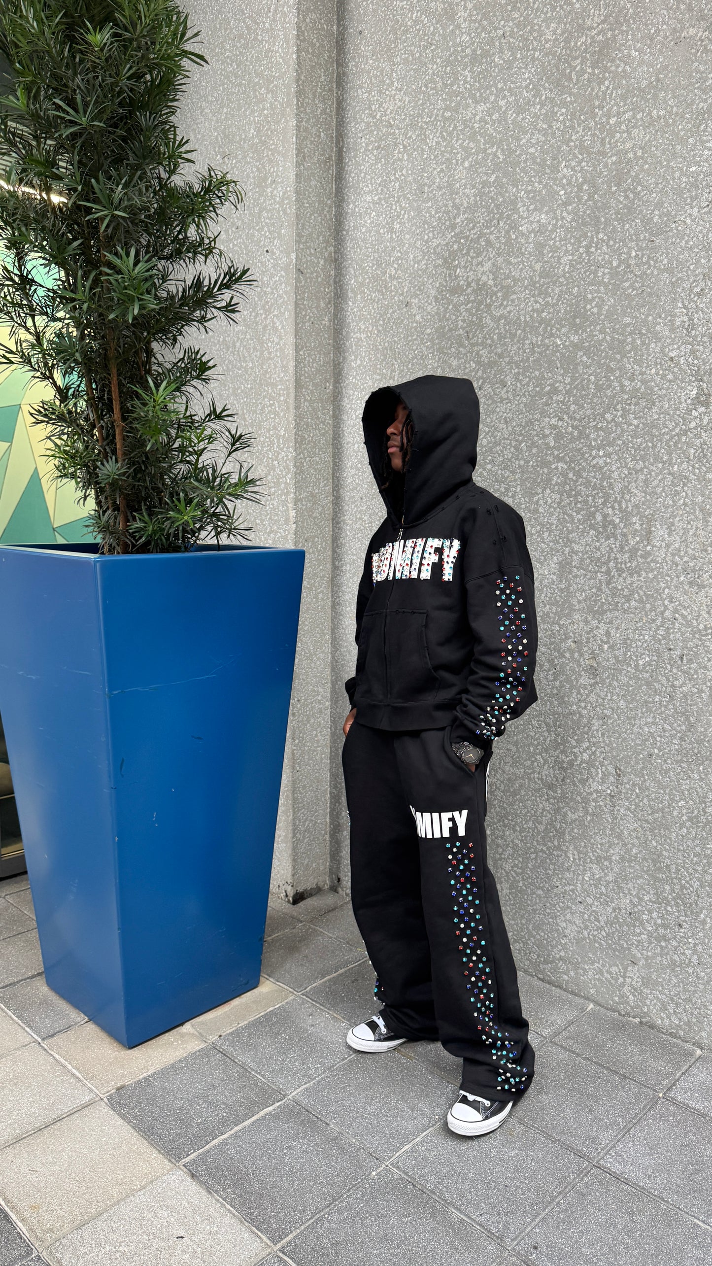 Black Crystal Baggy Sweatpants